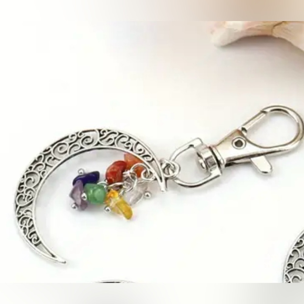 NWT Silver Crescent Purse Charm with Multicolor Beads